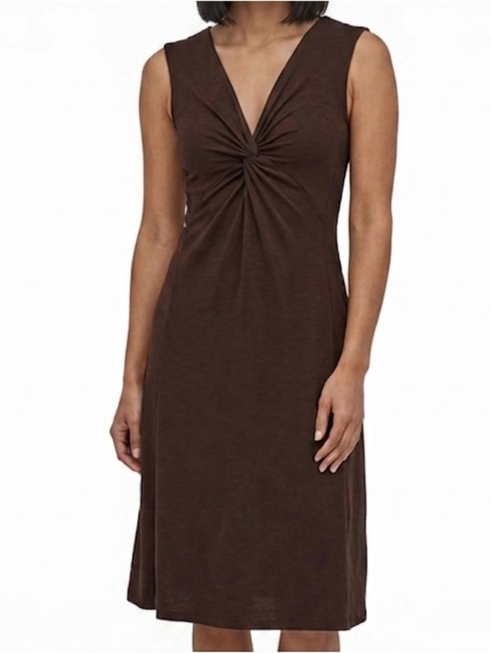 PATAGONIA WOMENS  BROWN STRETCHY MIDI SLEEVELESS KNOT FRONT DRESS Sz S